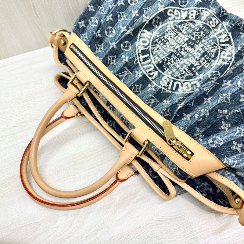 LV單寧牛仔帆布限量款Cabas Raye GM手提南瓜包m95336-15