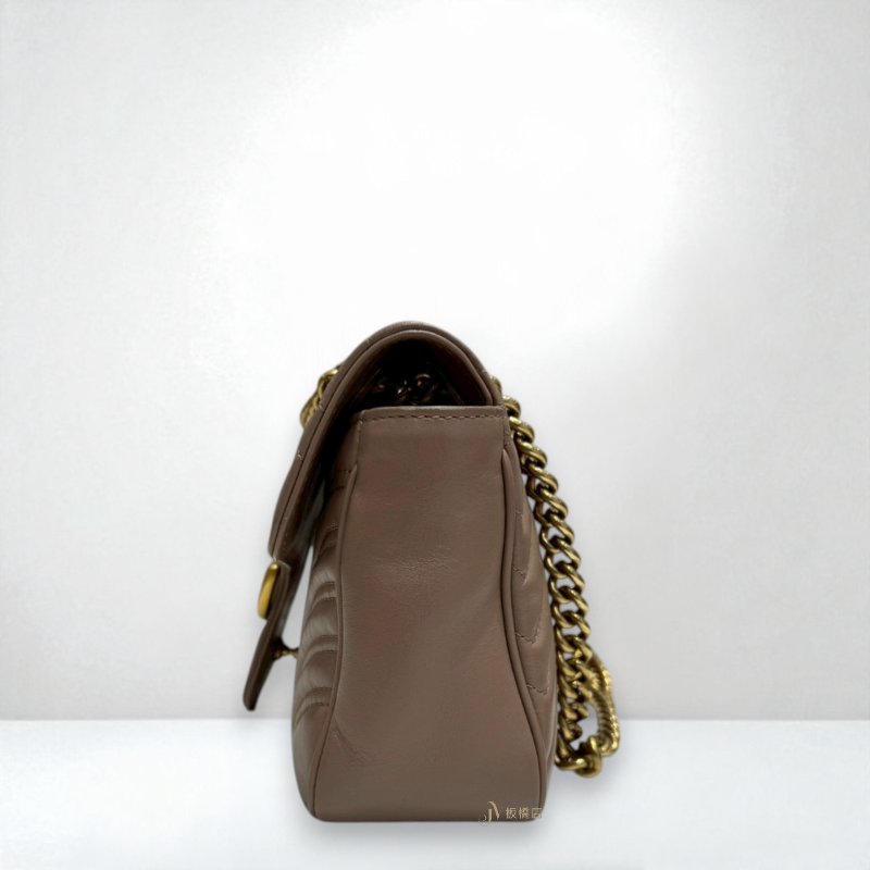 JS0835-Gucci Marmont裸粉色金釦中號下蓋斜背包443497-2