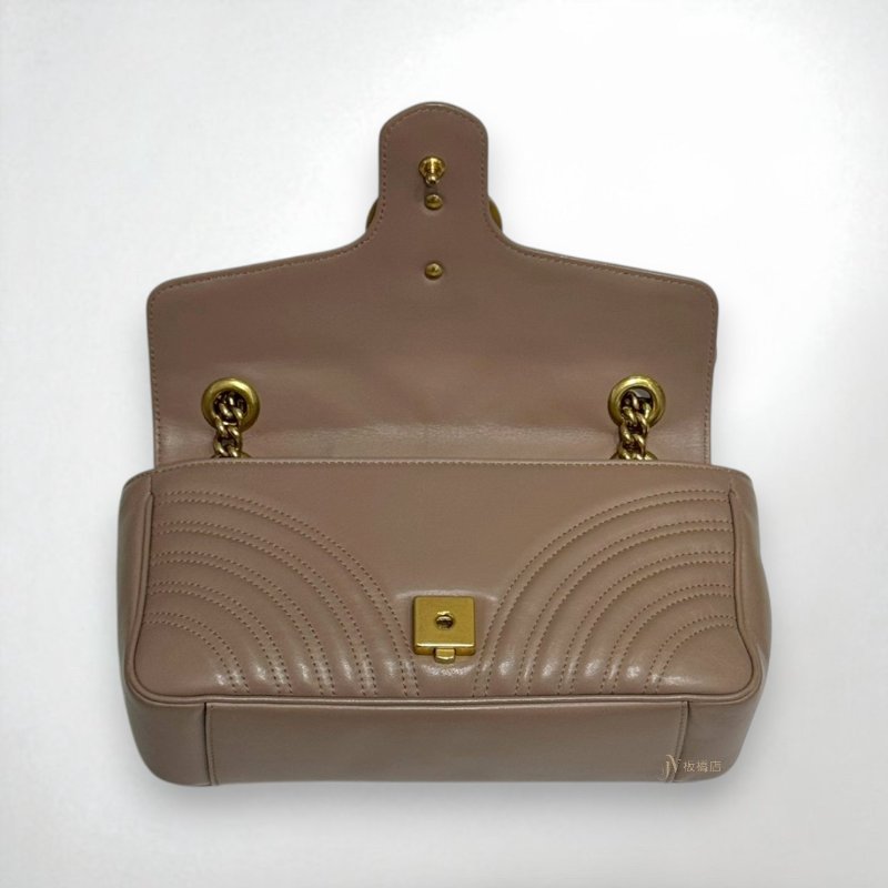 JS0835-Gucci Marmont裸粉色金釦中號下蓋斜背包443497-5