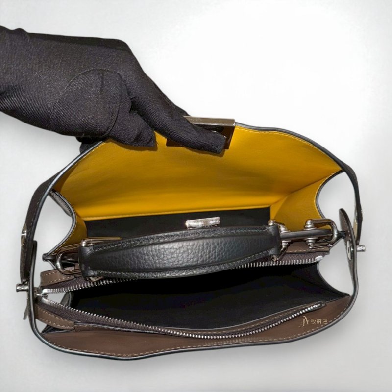 JS1267-FENDI黑色牛皮銀釦Peekaboo ISeeU手提斜背包7VA530AFC3F1EGZ-5