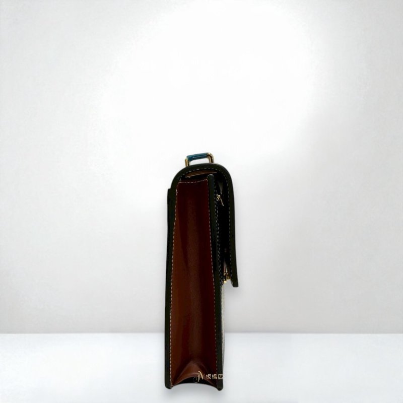 JS1284-Burberry Robin黑牛皮拚棕金扣手機包-2