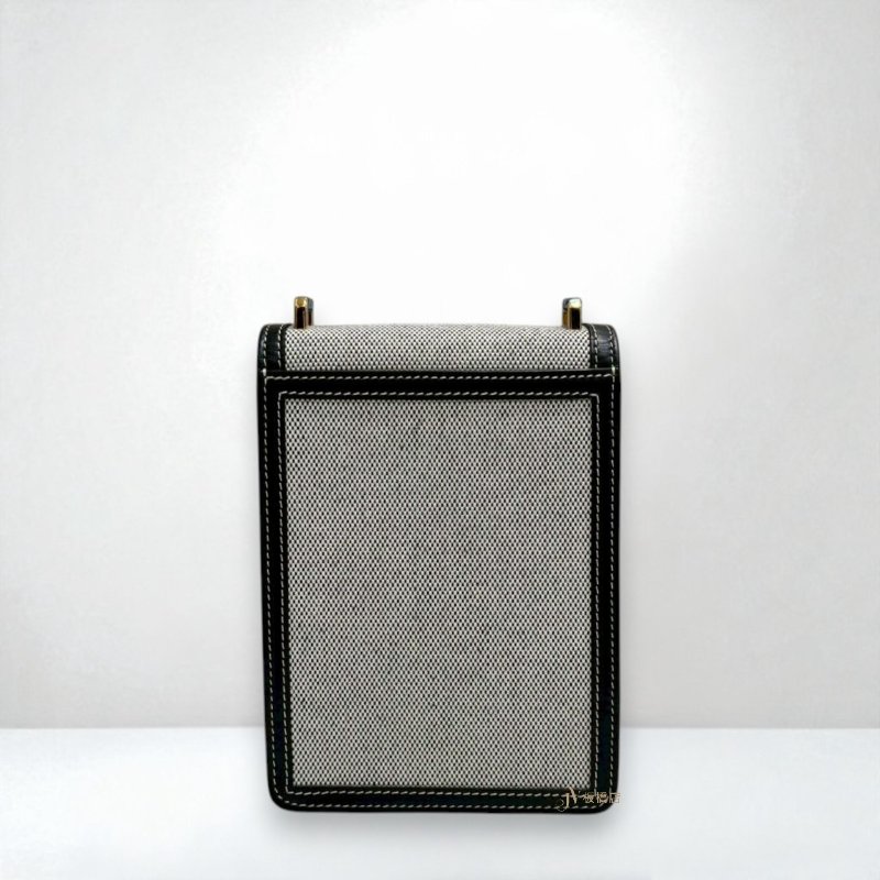 JS1284-Burberry Robin黑牛皮拚棕金扣手機包-3