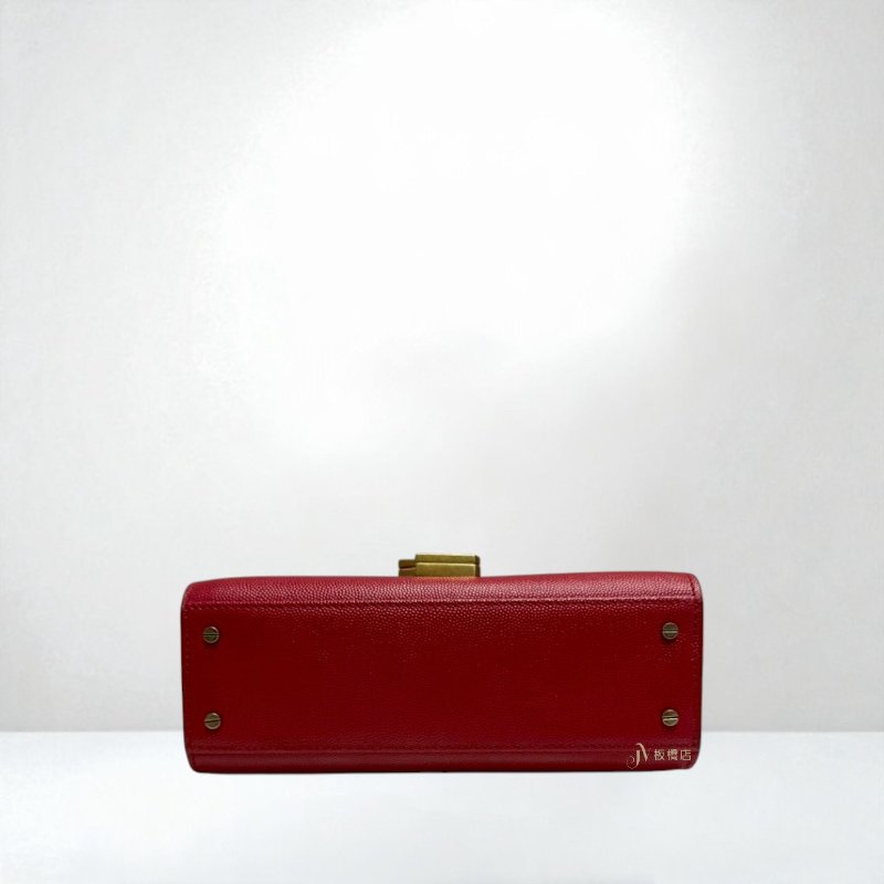 JY0098-YSL 紅色CASSANDRA粒面壓紋皮革迷你手提側背包-4