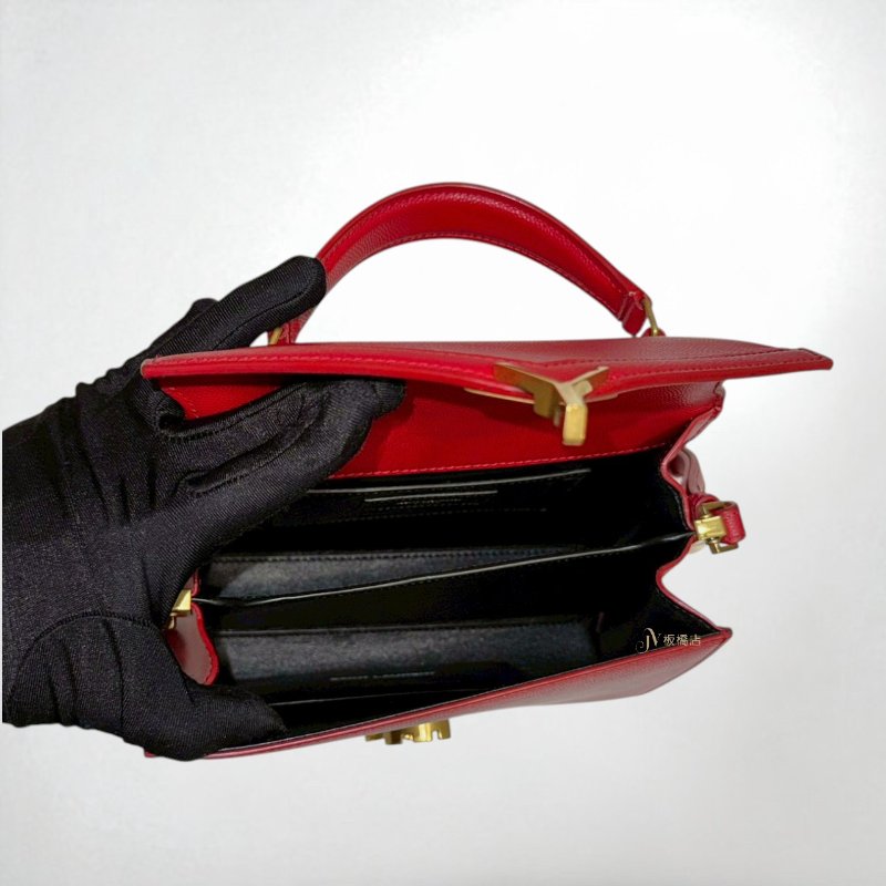 JY0098-YSL 紅色CASSANDRA粒面壓紋皮革迷你手提側背包-5