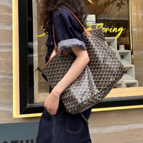 Goyard 棕色Saint Louis PM小牛皮及帆布雙面托特包