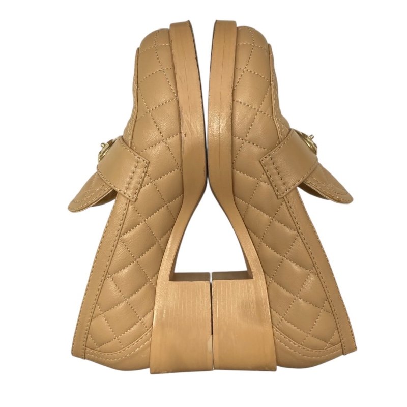 CHANEL 香奈兒 經典菱格紋樂福跟鞋 皮革 拿鐵色 37.5碼-1