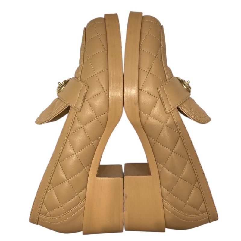 CHANEL 香奈兒 經典菱格紋樂福跟鞋 皮革 拿鐵色 37.5碼-2