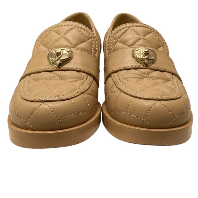 CHANEL 香奈兒 經典菱格紋樂福跟鞋 皮革 拿鐵色 37.5碼-7