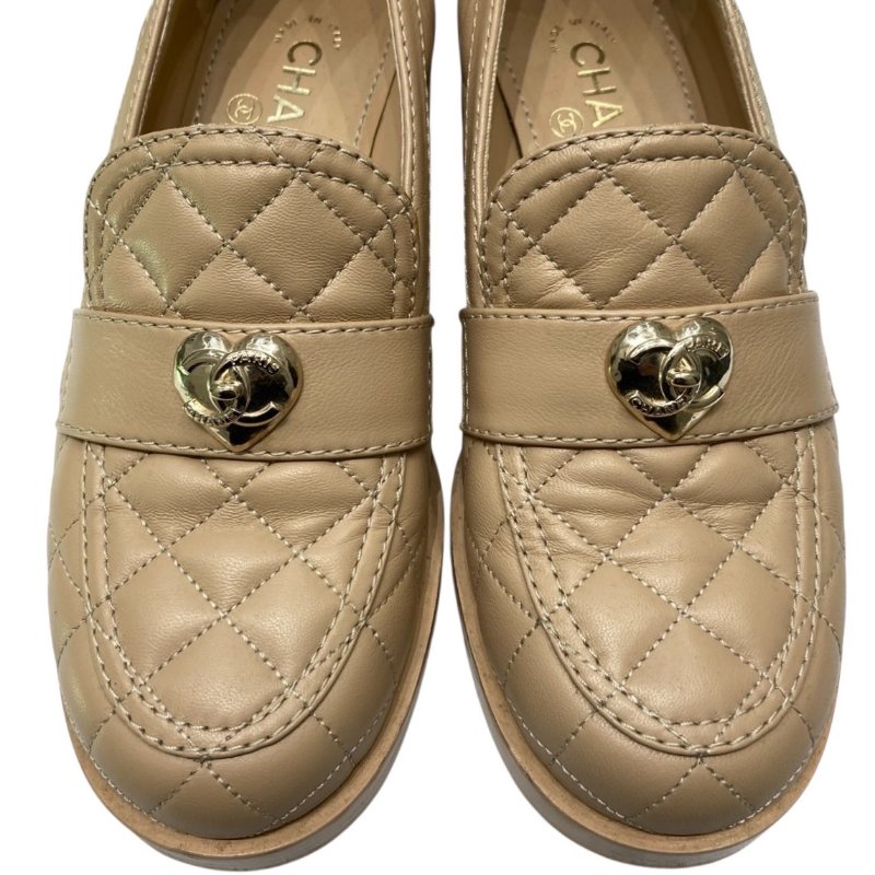 CHANEL 香奈兒 經典菱格紋樂福跟鞋 皮革 拿鐵色 37.5碼-8