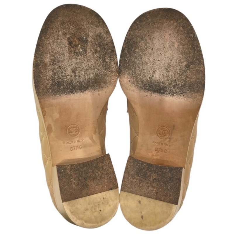 CHANEL 香奈兒 經典菱格紋樂福跟鞋 皮革 拿鐵色 37.5碼-9