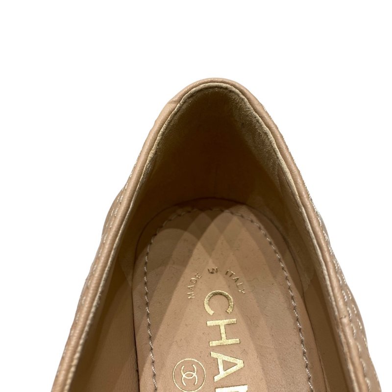 CHANEL 香奈兒 經典菱格紋樂福跟鞋 皮革 拿鐵色 37.5碼-12