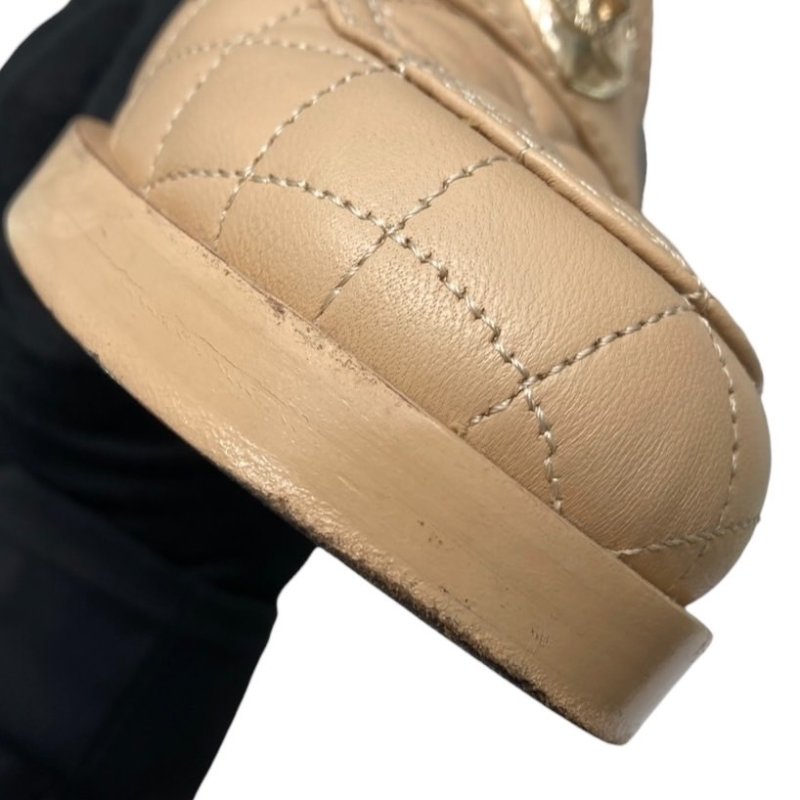 CHANEL 香奈兒 經典菱格紋樂福跟鞋 皮革 拿鐵色 37.5碼-14