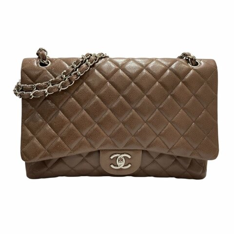 CHANEL 香奈兒 CLASSIC FLAP 30 肩背包 荔枝牛皮 咖啡色 銀扣