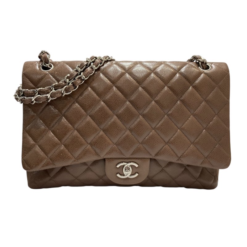 CHANEL 香奈兒 CLASSIC FLAP 30 肩背包 荔枝牛皮 咖啡色 銀扣-0