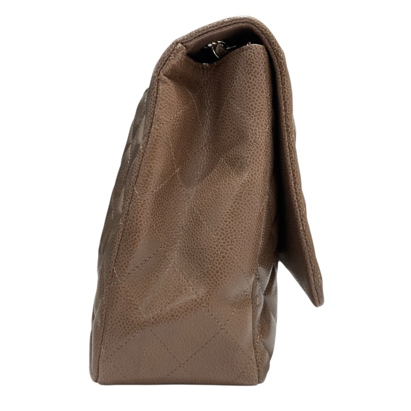 CHANEL 香奈兒 CLASSIC FLAP 30 肩背包 荔枝牛皮 咖啡色 銀扣-3