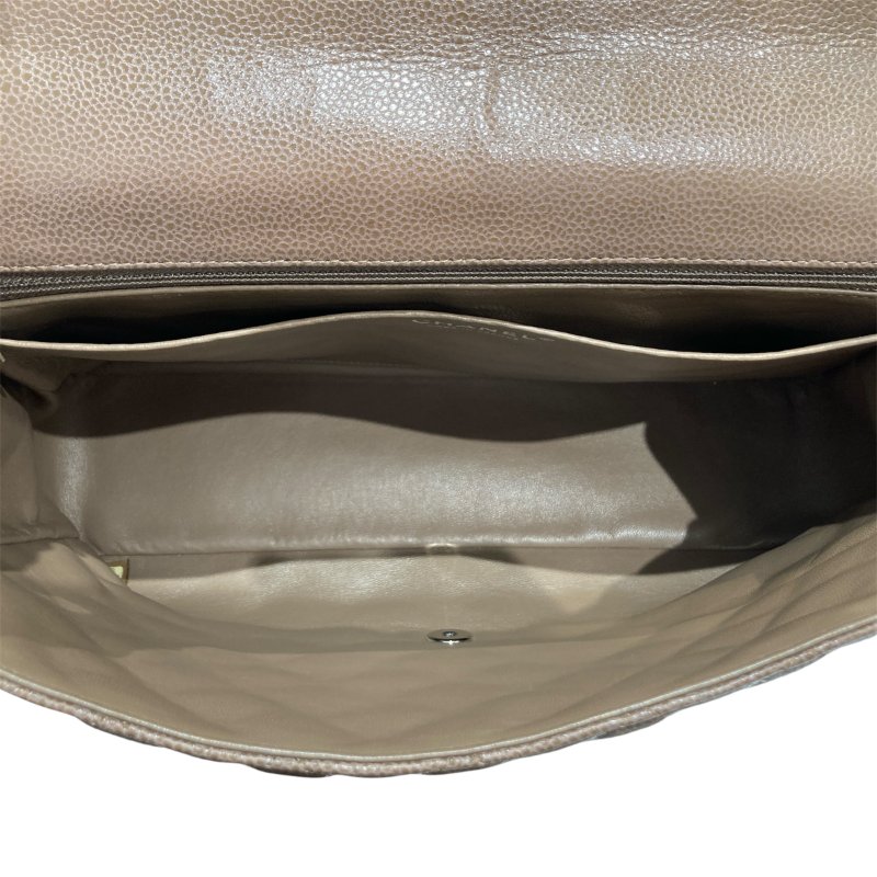 CHANEL 香奈兒 CLASSIC FLAP 30 肩背包 荔枝牛皮 咖啡色 銀扣-10