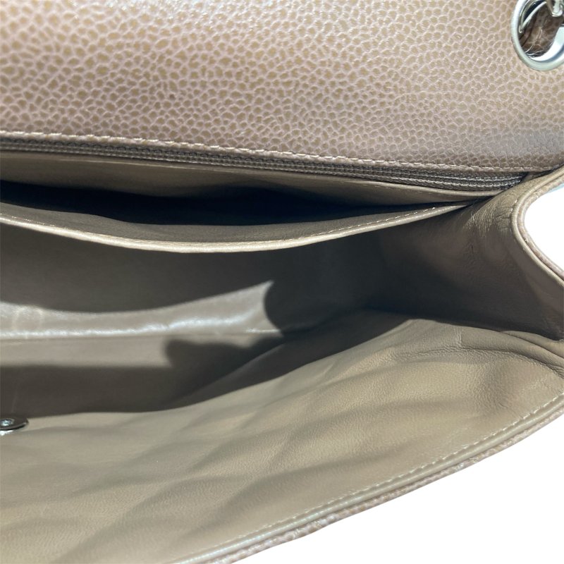 CHANEL 香奈兒 CLASSIC FLAP 30 肩背包 荔枝牛皮 咖啡色 銀扣-11