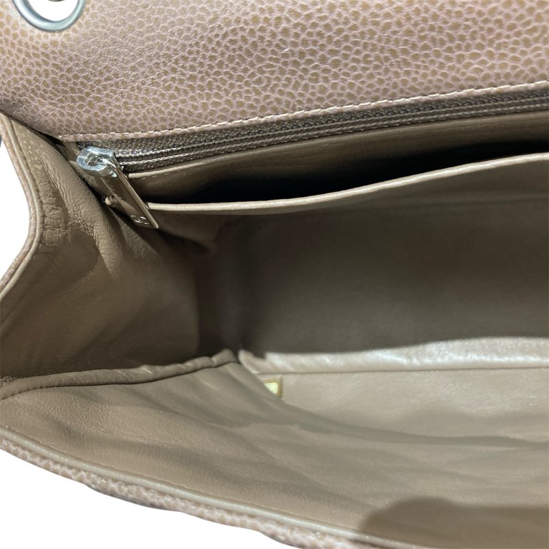 CHANEL 香奈兒 CLASSIC FLAP 30 肩背包 荔枝牛皮 咖啡色 銀扣-12
