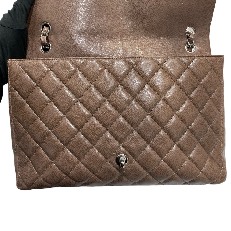 CHANEL 香奈兒 CLASSIC FLAP 30 肩背包 荔枝牛皮 咖啡色 銀扣-15