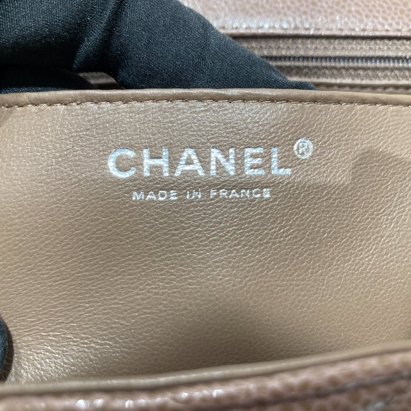 CHANEL 香奈兒 CLASSIC FLAP 30 肩背包 荔枝牛皮 咖啡色 銀扣-21