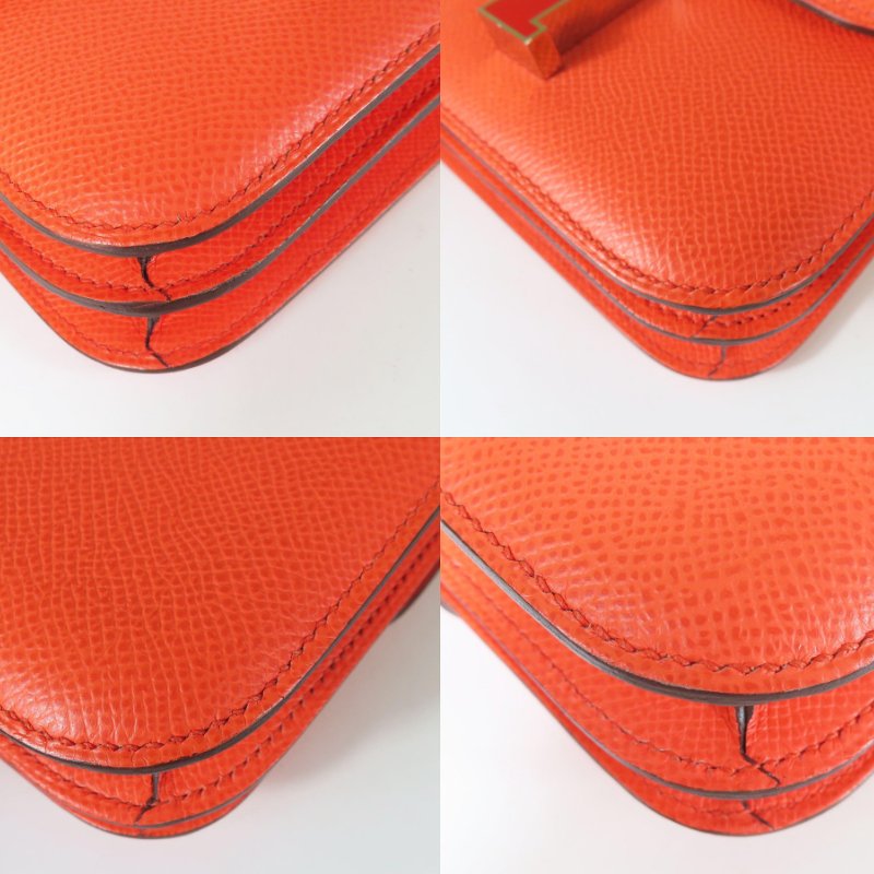 【巴黎站二手名牌專賣店】*現貨*HERMES 愛馬仕 真品*Z刻MINI Constance 18橘紅色琺瑯H康康肩背斜背包-4