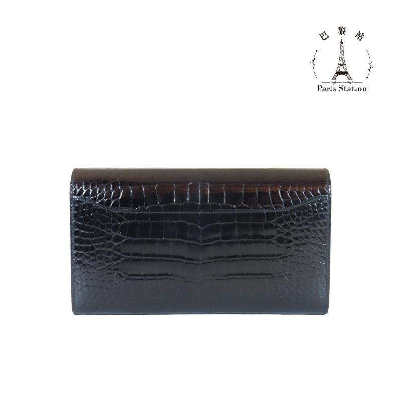 【巴黎站二手名牌專賣店】*現貨*HERMES愛馬仕真品*A刻CONSTANCE 黑色鱷魚皮玫瑰金色H壓釦康康長夾-1