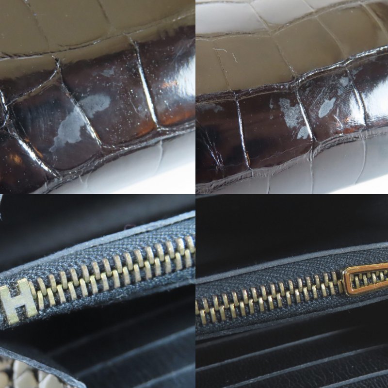 【巴黎站二手名牌專賣店】*現貨*HERMES愛馬仕真品*A刻CONSTANCE 黑色鱷魚皮玫瑰金色H壓釦康康長夾-7