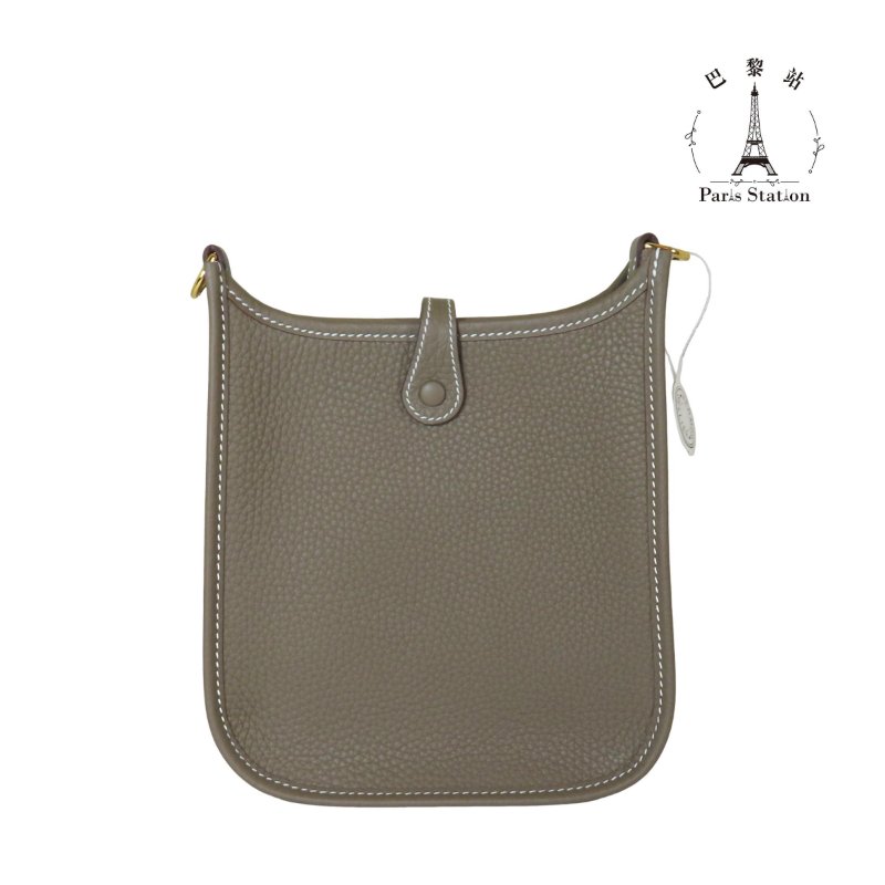 【巴黎站二手名牌專賣店】＊現貨＊HERMES 愛馬仕 真品＊K刻 Mini Evelyne 16大象灰小牛皮金釦鏤空洞H LOGO灰背帶肩背斜背包-1