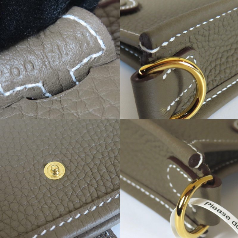 【巴黎站二手名牌專賣店】＊現貨＊HERMES 愛馬仕 真品＊K刻 Mini Evelyne 16大象灰小牛皮金釦鏤空洞H LOGO灰背帶肩背斜背包-5