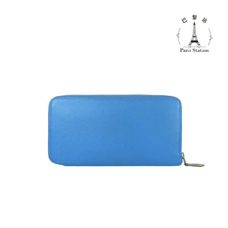 【巴黎站二手名牌專賣店】*現貨*HERMES 愛馬仕 真品*🅁刻天藍色皮革內彩色鎖頭絲巾長夾-0
