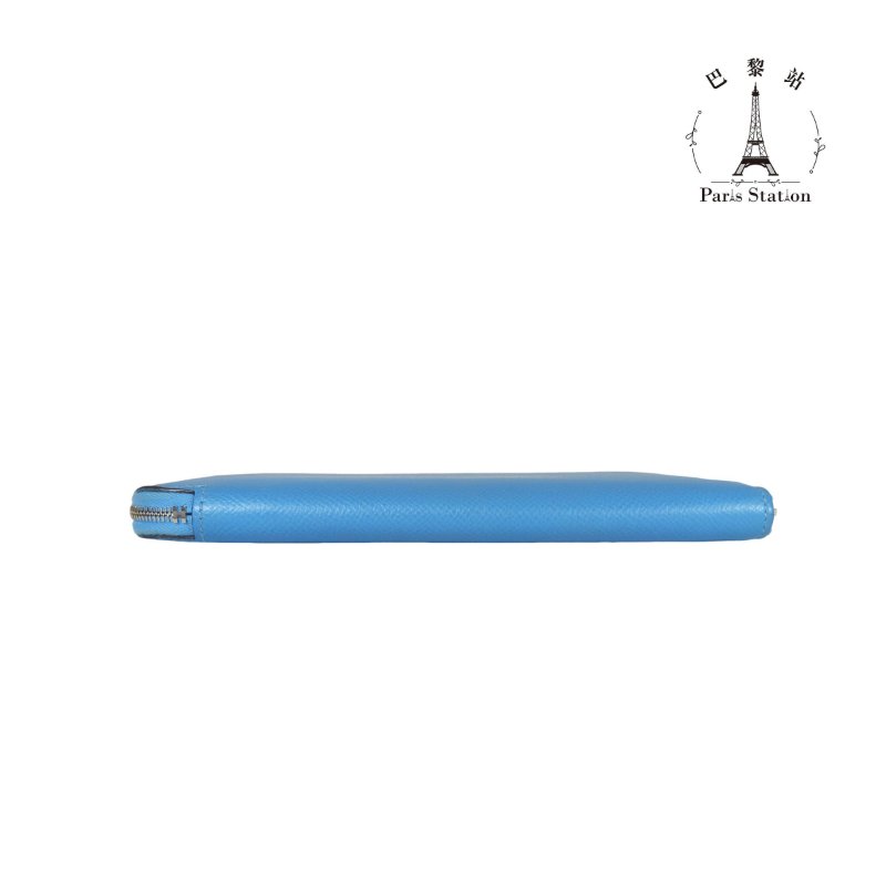 【巴黎站二手名牌專賣店】*現貨*HERMES 愛馬仕 真品*🅁刻天藍色皮革內彩色鎖頭絲巾長夾-2