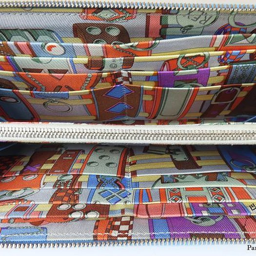 【巴黎站二手名牌專賣店】*現貨*HERMES 愛馬仕 真品*🅁刻天藍色皮革內彩色鎖頭絲巾長夾-3