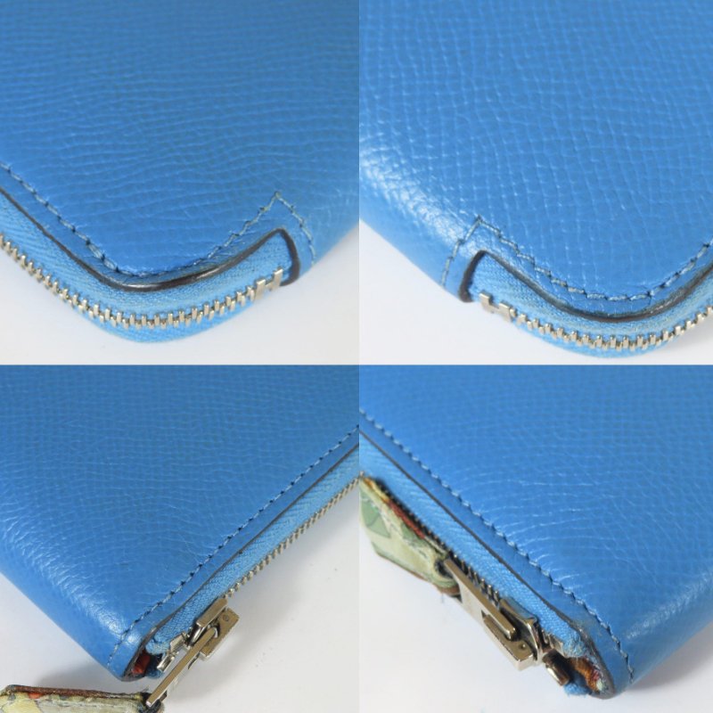 【巴黎站二手名牌專賣店】*現貨*HERMES 愛馬仕 真品*🅁刻天藍色皮革內彩色鎖頭絲巾長夾-5