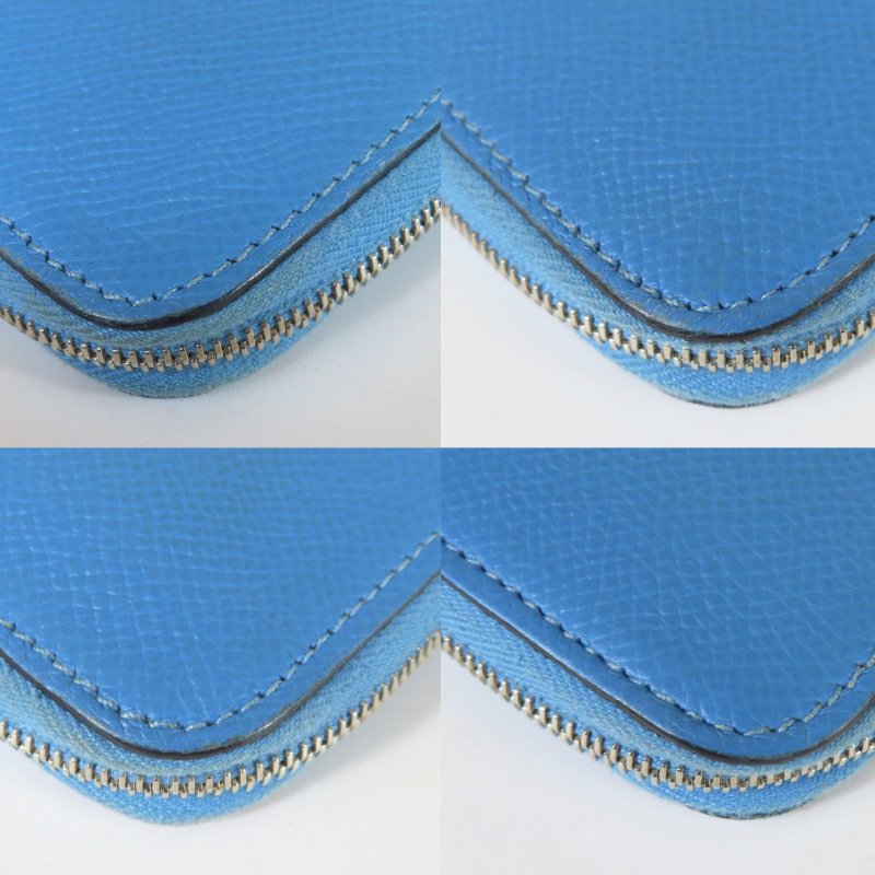 【巴黎站二手名牌專賣店】*現貨*HERMES 愛馬仕 真品*🅁刻天藍色皮革內彩色鎖頭絲巾長夾-6