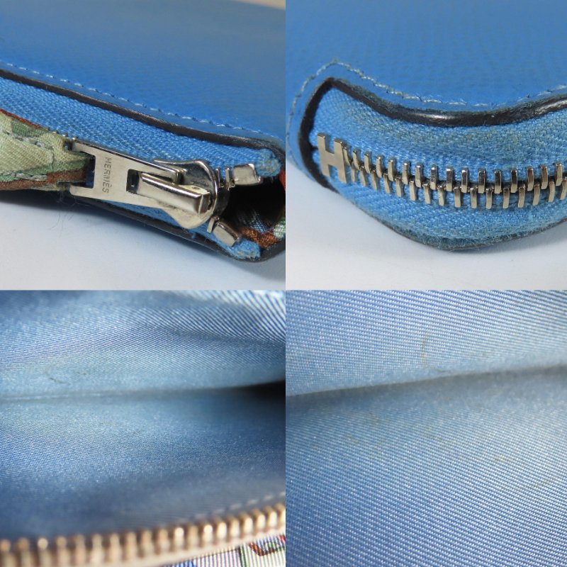 【巴黎站二手名牌專賣店】*現貨*HERMES 愛馬仕 真品*🅁刻天藍色皮革內彩色鎖頭絲巾長夾-7