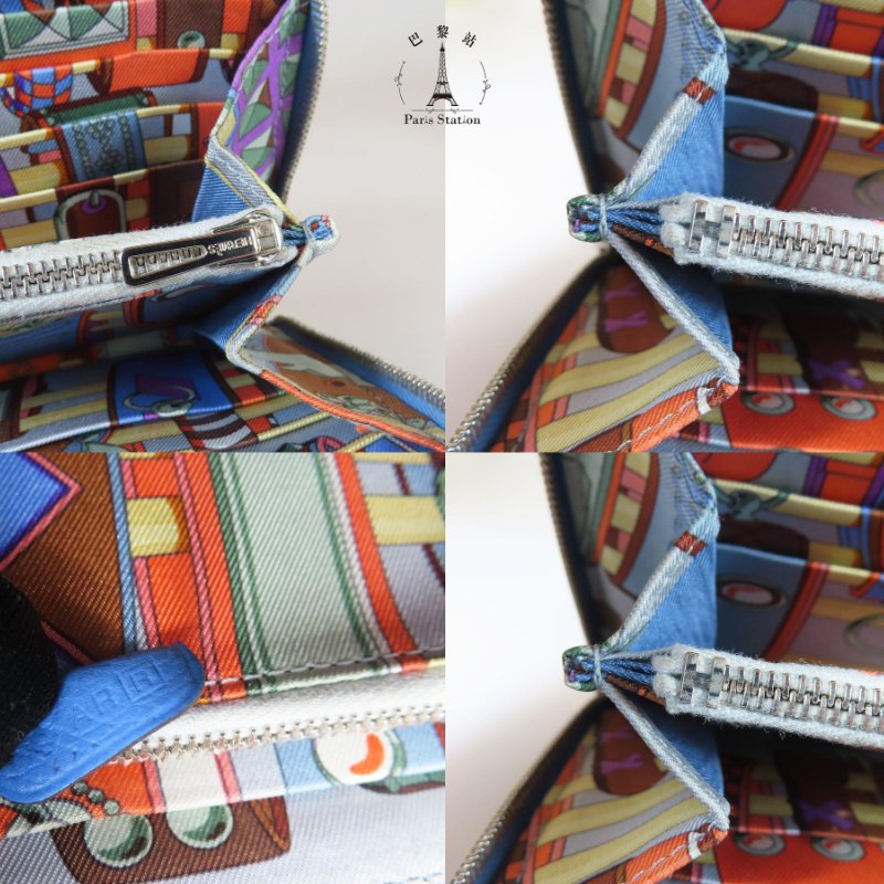 【巴黎站二手名牌專賣店】*現貨*HERMES 愛馬仕 真品*🅁刻天藍色皮革內彩色鎖頭絲巾長夾-8