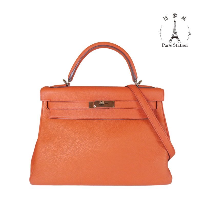 【巴黎站二手名牌專賣店】＊現貨＊HERMES 愛馬仕 真品＊X刻南瓜橘色內縫銀釦KELLY32手提兩用凱莉包-0