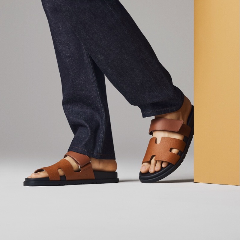 全新 HERMÈS 愛馬仕 Chypre涼鞋 Epsom 金色42 二舅鞋-1