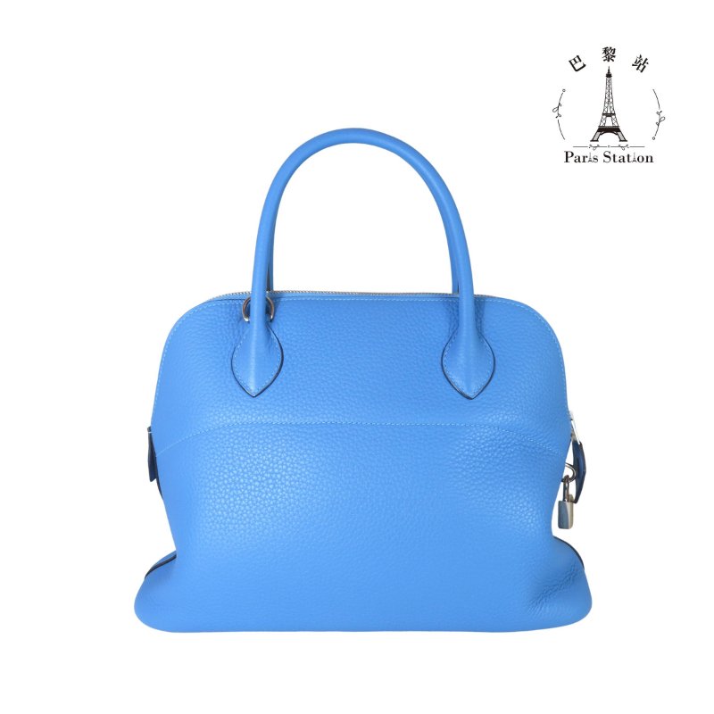 【巴黎站二手名牌專賣店】*現貨*HERMES 愛馬仕 真品*T刻BOLIDE 31天藍色銀釦牛皮柏莉包 手提肩背斜背包-1