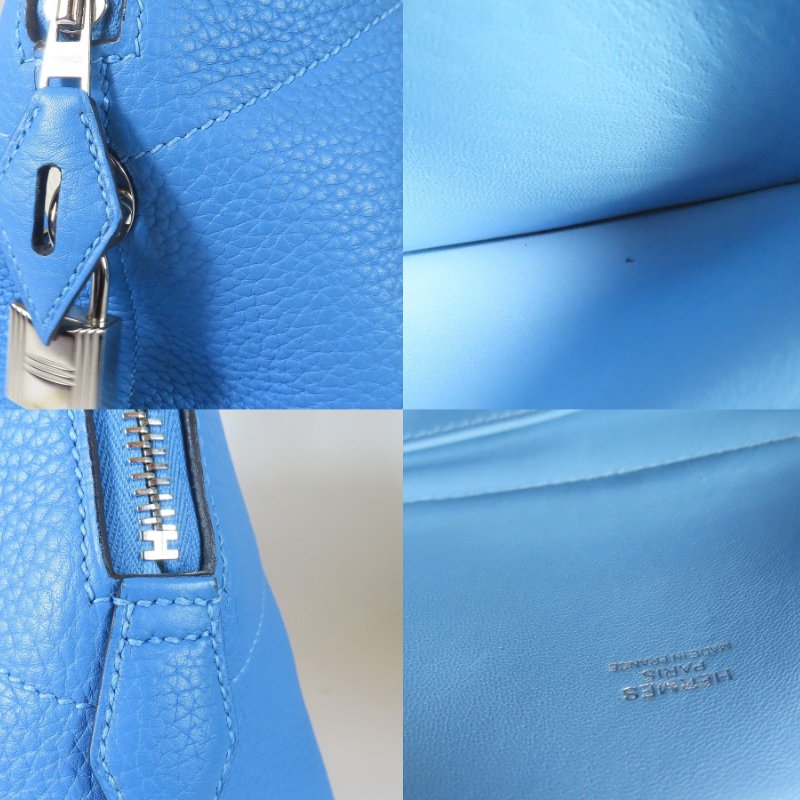 【巴黎站二手名牌專賣店】*現貨*HERMES 愛馬仕 真品*T刻BOLIDE 31天藍色銀釦牛皮柏莉包 手提肩背斜背包-7