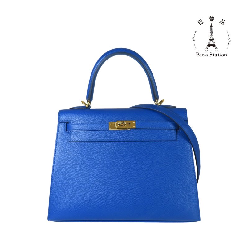 【巴黎站二手名牌專賣店】＊現貨＊HERMES 愛馬仕 真品＊Z刻71法國藍金釦KELLY25 手提包 肩背包-0