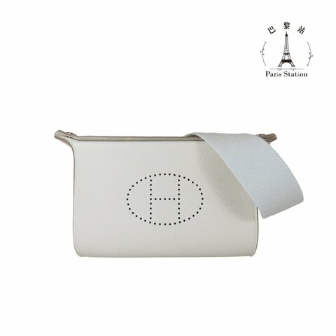【巴黎站二手名牌專賣店】＊全新現貨＊HERMES 愛馬仕 真品＊K刻Videpoches奶昔白色皮革橫式寬背帶斜背包
