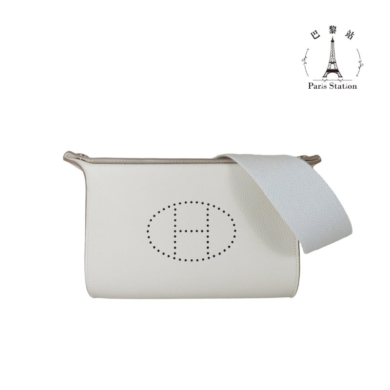 【巴黎站二手名牌專賣店】＊全新現貨＊HERMES 愛馬仕 真品＊K刻Videpoches奶昔白色皮革橫式寬背帶斜背包-0