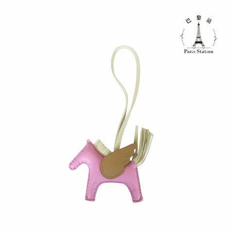 【巴黎站二手名牌專賣店】＊現貨＊HERMES 愛馬仕 真品＊B刻Rodeo Pegase粉紅小馬餅乾色翅膀飛馬吊飾