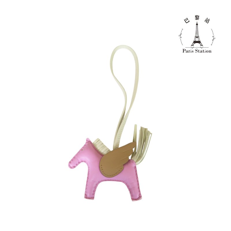 【巴黎站二手名牌專賣店】*現貨*HERMES 愛馬仕 真品*B刻Rodeo Pegase粉紅小馬餅乾色翅膀飛馬吊飾-0
