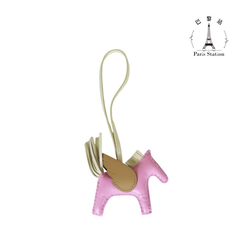 【巴黎站二手名牌專賣店】*現貨*HERMES 愛馬仕 真品*B刻Rodeo Pegase粉紅小馬餅乾色翅膀飛馬吊飾-1