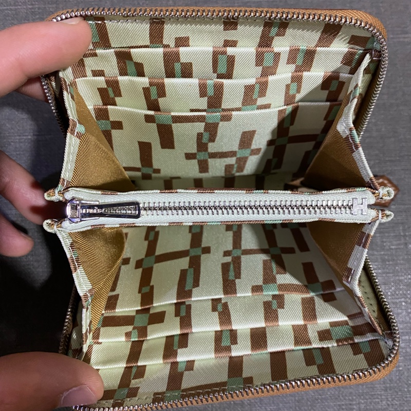 HERMES金棕色絲巾短夾-2