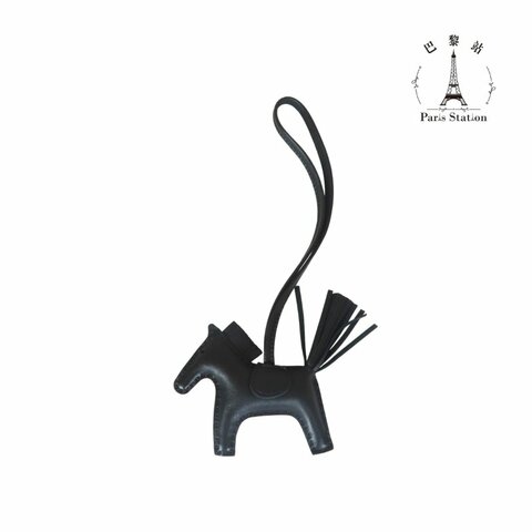 【巴黎站二手名牌專賣店】＊現貨＊HERMES 愛馬仕 真品＊Y刻RODEO黑色羊皮小馬吊飾