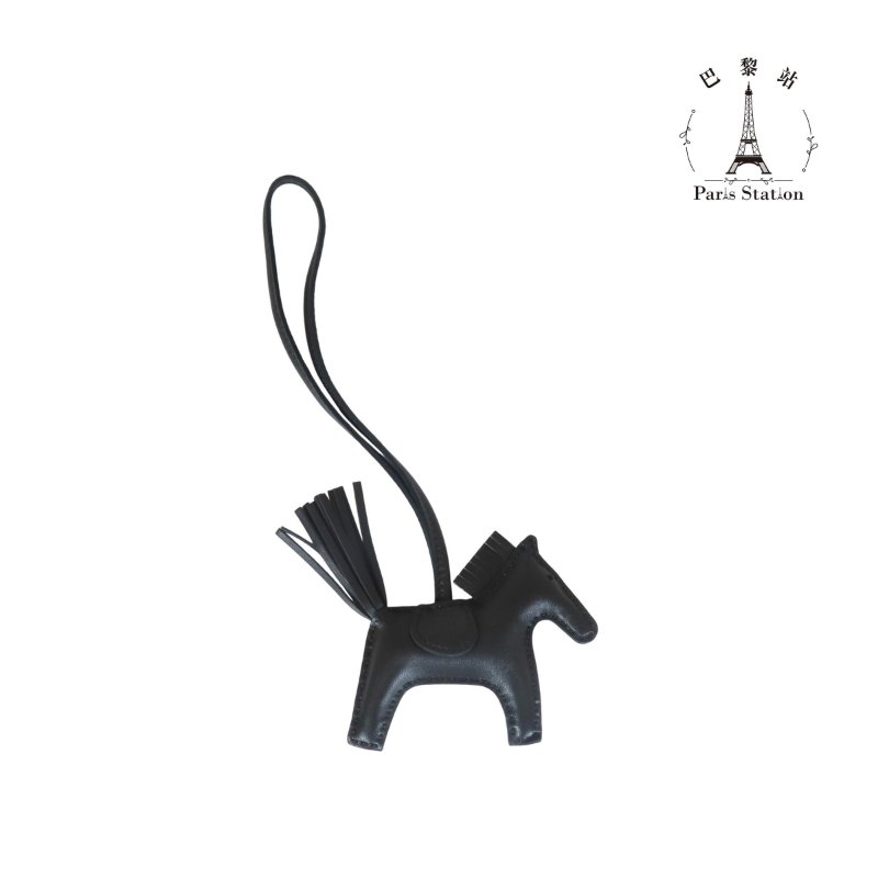 【巴黎站二手名牌專賣店】*現貨*HERMES 愛馬仕 真品*Y刻RODEO黑色羊皮小馬吊飾-1