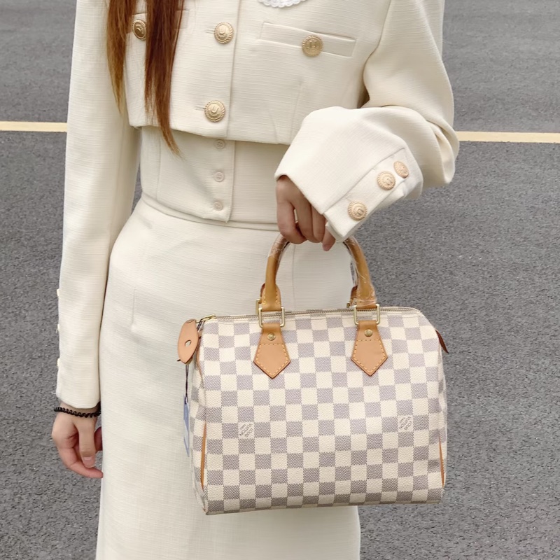 莉亞精品♡ Lv speedy 30白棋盤格（無背帶）二手美包-1